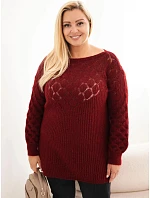 Dámský svetr Plus Size z pleteniny průduchový s dlouhým rukávem bordó Dámský svetr Plus Size z pleteniny průduchový s dlouhým rukávem bordó