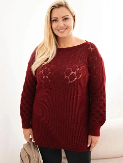 Dámský svetr Plus Size z pleteniny průduchový s dlouhým rukávem bordó