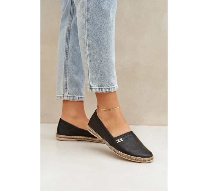 Eleganckie Skórzane Espadryle Damskie Zazoo 10177 Czarne Eleganckie Skórzane Espadryle Damskie Zazoo 10177 Czarne