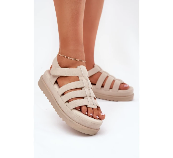 Dámské Sandály Na Platformě Eko Semišové Béžové model 21696093 - Boto Dámské Sandály Na Platformě Eko Semišové Béžové model 21696093 - Boto