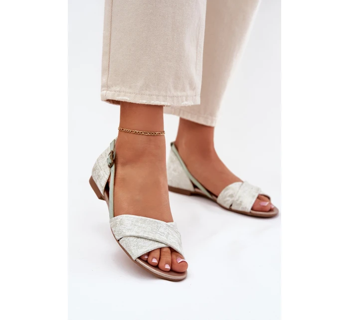 Skórzane Sandały Płaskie Maciejka 04614-46 Miętowe