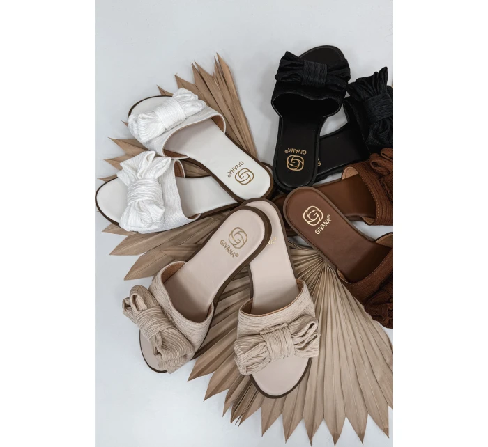 Dámské pantofle na ploché podrážce s mašlí bílé Amivelle