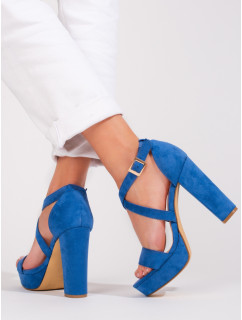 Luxusné dámske modré sandále na ihličkovom podpätku