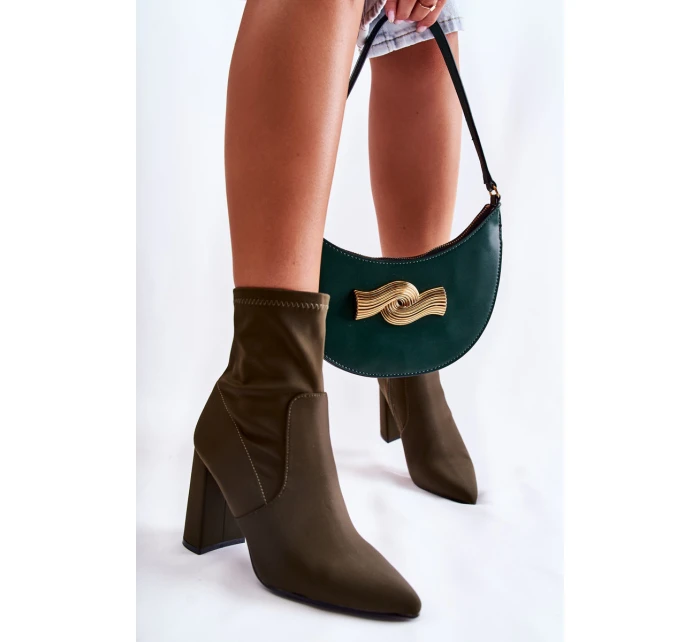 Damskie Botki Materiałowe Na Obcasie Khaki Amile