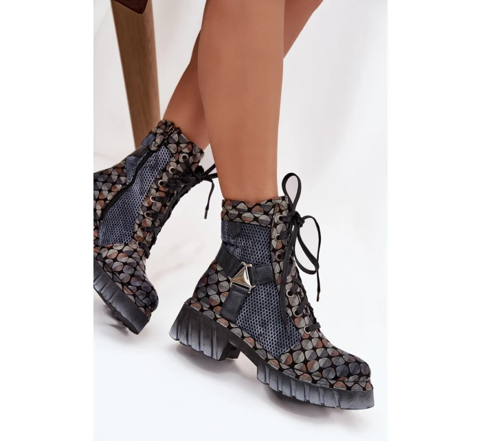 Skórzane Botki Workery Damskie Maciejka 07072-03 Multikolor