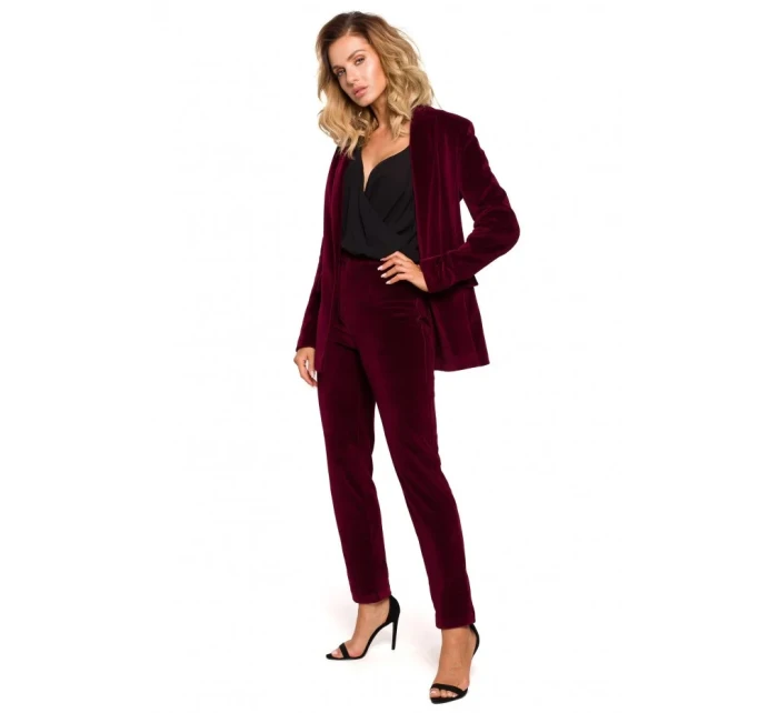 M643 Zamatové sako s jedným gombíkom - bordové