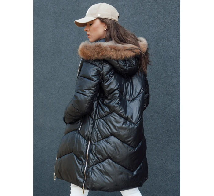 Dámská prošívaná zimní bunda z umělé kožešiny s kapucí černá Dstreet model 21979673 - FashionStreet