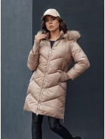 Dámská prošívaná zimní bunda z umělé kožešiny s kapucí camel Dstreet model 21979752 - FashionStreet