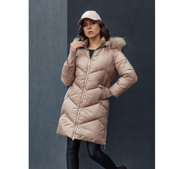 Dámská prošívaná zimní bunda z umělé kožešiny s kapucí camel Dstreet model 21979752 - FashionStreet