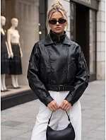 Krátka čierna kožená bunda v štýle Ramones od FashionStreet TY5844