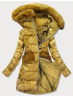 Prešívaná dámska zimná bunda v zlatej farbe (f180)