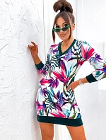 Zeleno-ružové velúrové šaty s listami (8268)