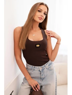 Dámsky prúžkovaný top s ozdobnou aplikáciou hnedý