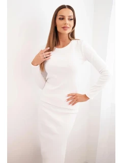 Dámský komplet bavlněný pruhovaný top a tužková sukně ecru