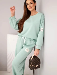 Dámska súprava mikina + nohavice s motýlikmi tmavá mentolová