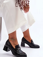 Wygodne Skórzane Czółenka Czarne Lemar Damira