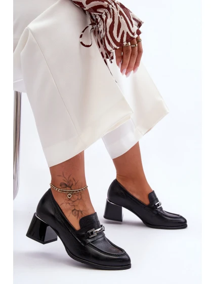 Wygodne Skórzane Czółenka Czarne Lemar Damira