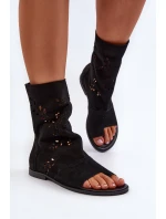 Zazoo 3437 Damskie Zamszowe Sandały Z Cholewką Na Zamek Czarne Zazoo 3437 Damskie Zamszowe Sandały Z Cholewką Na Zamek Czarne