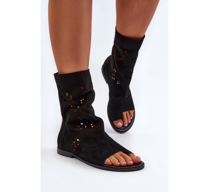 Zazoo 3437 Damskie Zamszowe Sandały Z Cholewką Na Zamek Czarne Zazoo 3437 Damskie Zamszowe Sandały Z Cholewką Na Zamek Czarne