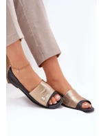 Skórzane Eleganckie Baleriny Z Odkrytymi Palcami Zazoo 1865 Złoto-Czarne