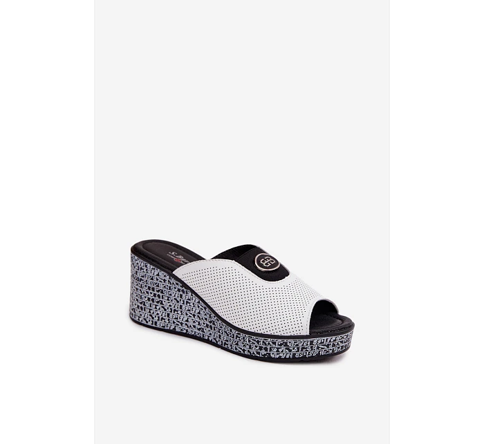 Kožené nazouváky na platformě s ozdobou S.Barski LR61-7011 Bílé