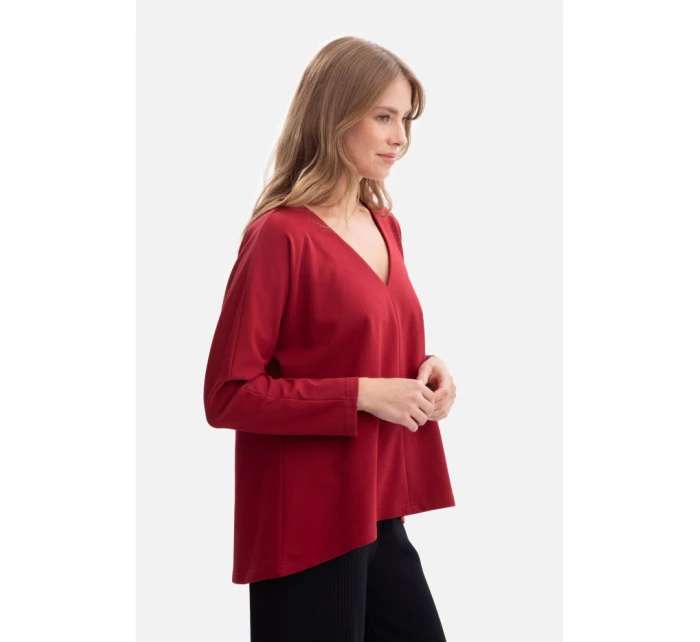 B304 Pletený sveter s výstrihom do V - bordový