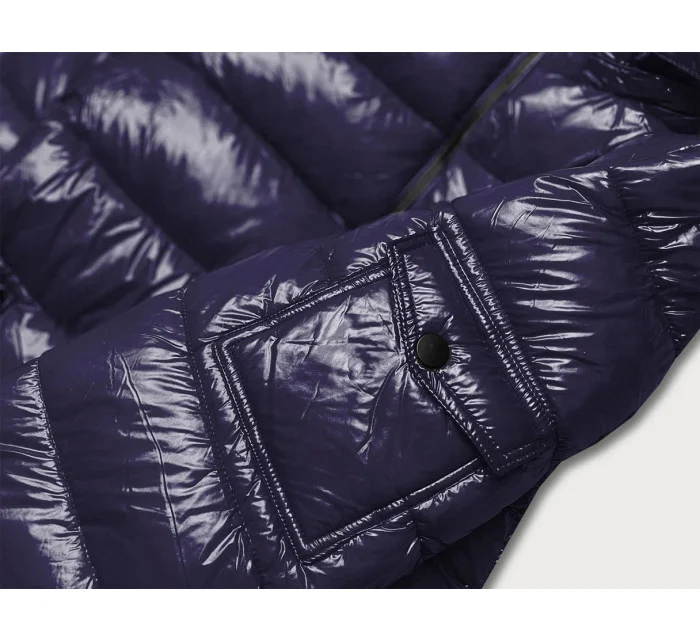 Tmavomodrá lesklá dámska zimná páperová bunda (b9583-3) Tmavomodrá lesklá dámska zimná páperová bunda (b9583-3)