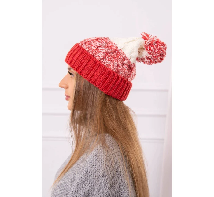 Dámska čiapka s brmbolcom Abigail K326 raspberry+ecru