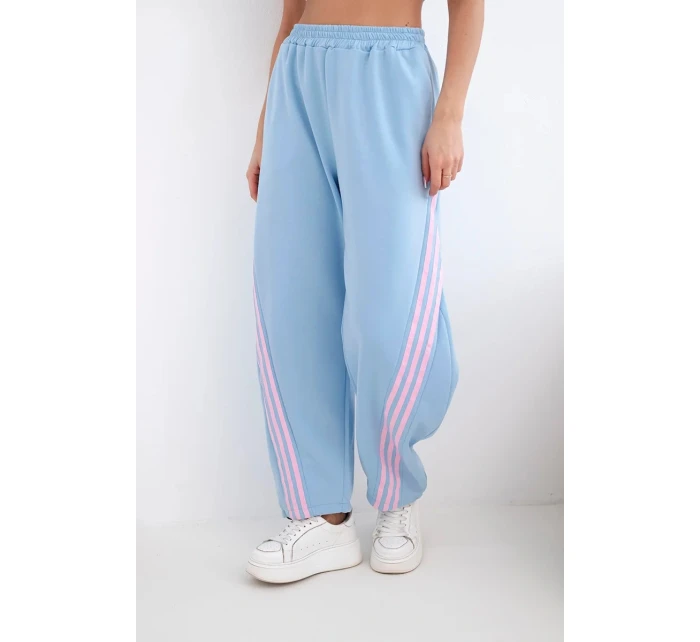 Dámske maslové nohavice z viskózy s modrým pásom