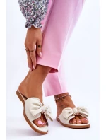 Dámské kožené pantofle s mašlí Bílé model 21616482 - EVENTO