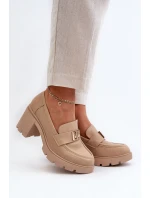 Dámské polobotky na masivním podpatku s ozdobou Beige model 21655247 - Boto