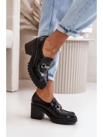 Zazoo 20175 Lakierowane Półbuty Damskie Na Słupku Skóra Naturalna Czarne