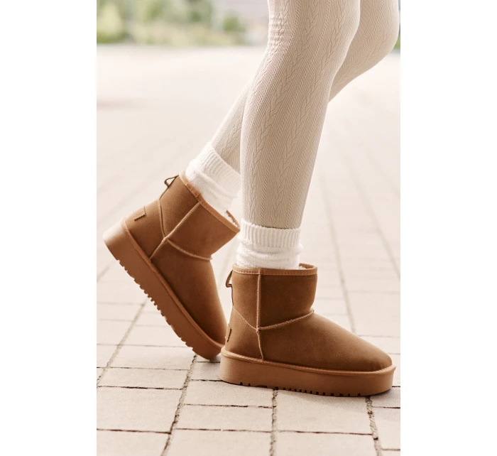 Skórzane Zamszowe Śniegowce Na Platformie Za Kostkę Camel Rianaella Skórzane Zamszowe Śniegowce Na Platformie Za Kostkę Camel Rianaella