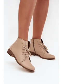 Kožené Boty Na Plochém Podpatku Béžové model 21703484 - Zazoo