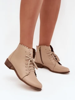 Kožené Boty Na Plochém Podpatku Béžové model 21703484 - Zazoo