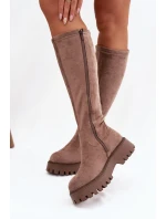 Zateplené dámské kozačky na platformě Big Star OO274722 béžové Zateplené dámské kozačky na platformě Big Star OO274722 béžové