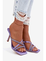 Dámské lodičky na podpatku s pásky a kamínky fialové model 22103236 - Boto Dámské lodičky na podpatku s pásky a kamínky fialové model 22103236 - Boto