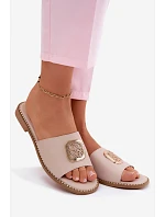 Pantofle z přírodní kůže Ploché podpatky  Nude model 22133746 - S.Barski