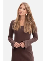 Midi šaty z úpletu hnědé model 21379970 - BeWear
