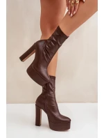 Členkové topánky na vysokom podpätku a platforme tmavohnedej farby Tennira Členkové topánky na vysokom podpätku a platforme tmavohnedej farby Tennira
