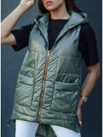 Dámská prošívaná dlouhá vesta s kapucí zelená Dstreet model 21979266 - FashionStreet