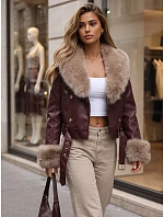 Kurtka damska zimowa skórzana z futerkiem bordowa model 22371781 - FashionStreet