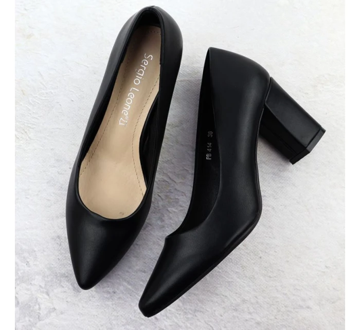 Dámske čierne lodičky Sergio Leone na ihlovom podpätku PB414 Dámske čierne lodičky Sergio Leone na ihlovom podpätku PB414