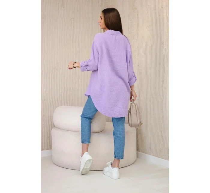 Bavlnená mušelínová košeľa oversize fialová
