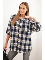 Dámska bavlnená košeľa v kockovanom strihu s efektom opotrebovania modrá Dámska bavlnená košeľa v kockovanom strihu s efektom opotrebovania modrá