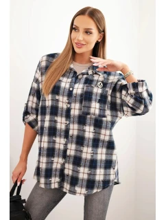 Dámska bavlnená košeľa v kockovanom strihu s efektom opotrebovania modrá