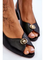 Modne Skórzane Sandały Na Obcasie Czarne Hette