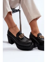 Zazoo 20170 Półbuty Skórzane Damskie Na Słupku Czarne