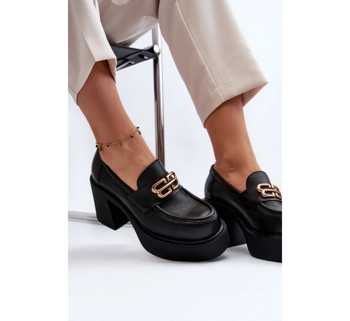 Zazoo 20170 Półbuty Skórzane Damskie Na Słupku Czarne