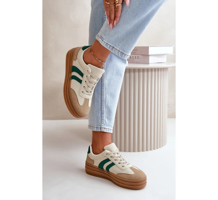 Sneakersy Damskie Na Platformie Beżowo-Zielone Nesonice Sneakersy Damskie Na Platformie Beżowo-Zielone Nesonice